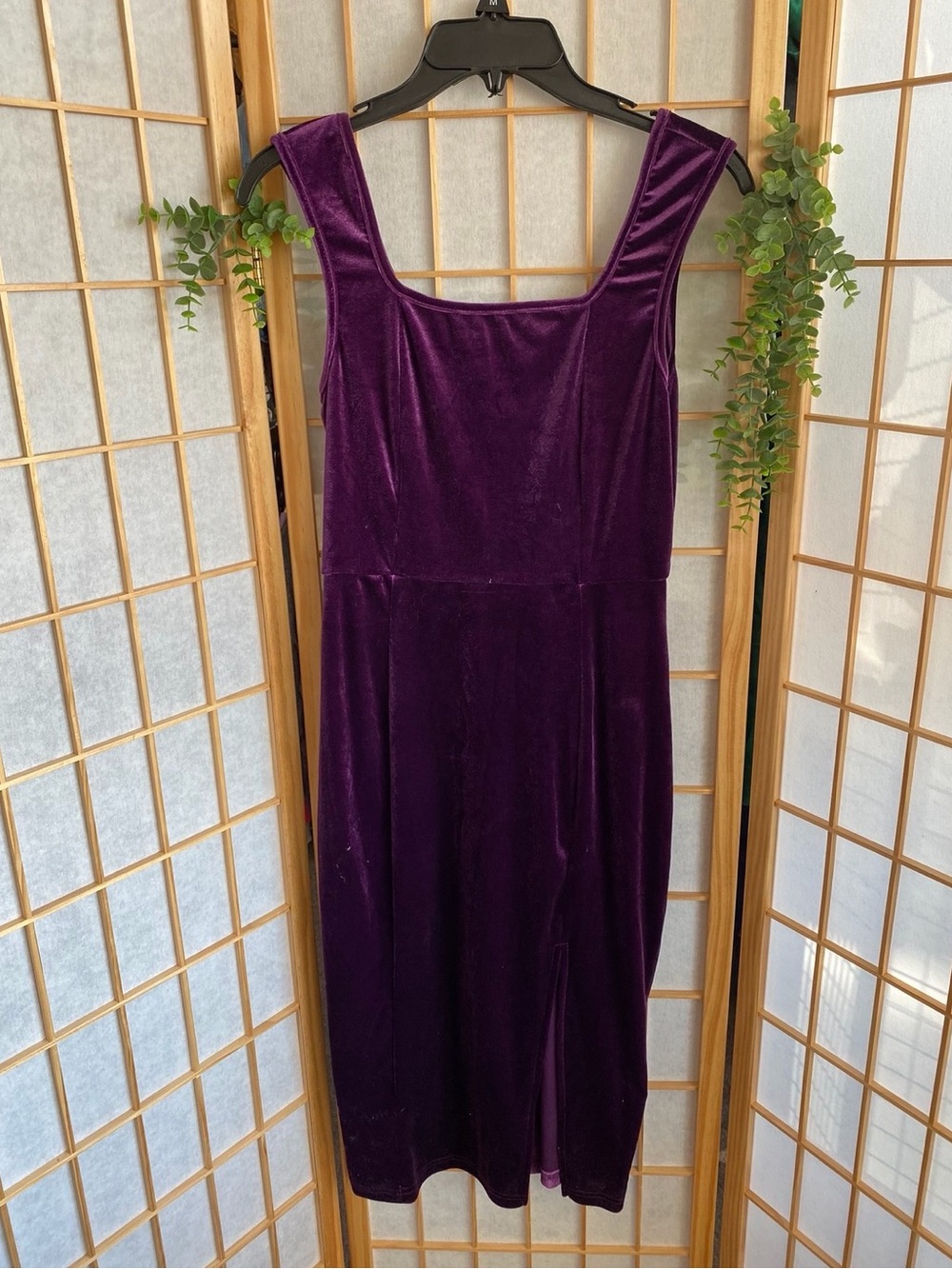 SHEIN Purple Velvet Square-Neck Midi Dress